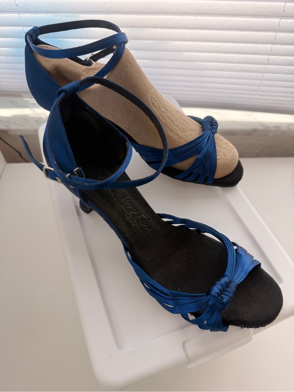 Royal Blue Satin Knotted Ankle-Strap Heels